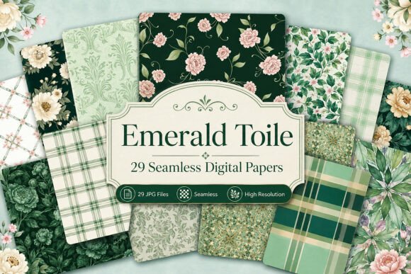 Download Emerald Toile Seamless Pattern Pack - Emerald Collection