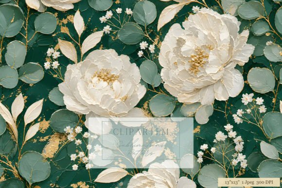 Download Emerald Peony Gold Floral Pattern - Emerald Collection
