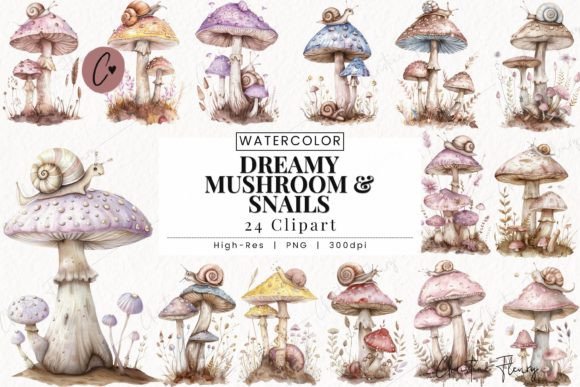 Download Dreamy Mushrooms &amp; Snails Clipart - Mushrooms Collection