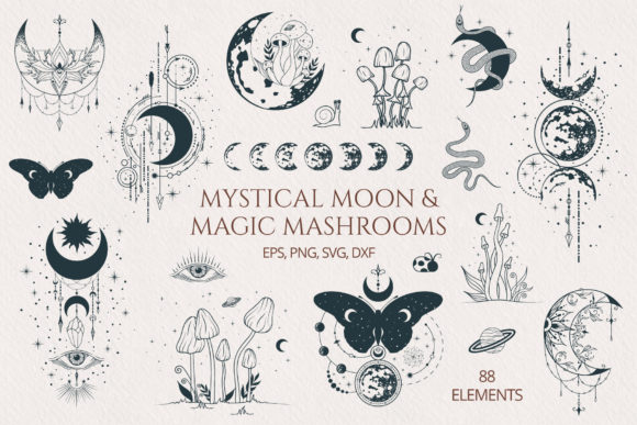 Download Mystical Moon &amp; Magic Mushrooms Set - Mushrooms Collection
