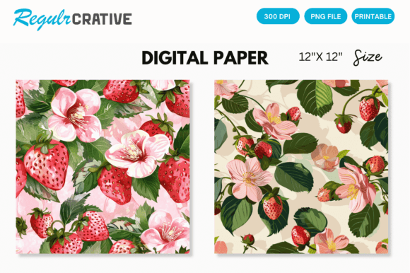 Download Pink Strawberry Flowers Digital Papers - Berry Collection