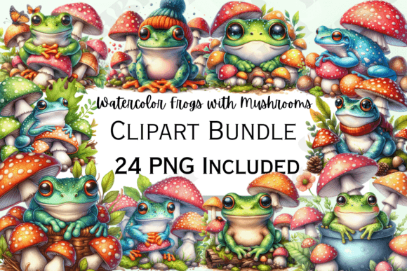 Download Watercolor Frogs with Mushrooms Clipart - Mushrooms Collection