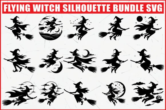 Download Flying Witch Silhouette SVG Bundle - Witch silhouette Collection