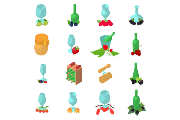 Download Berry Wine Icons Set, Isometric Style - Berry Collection