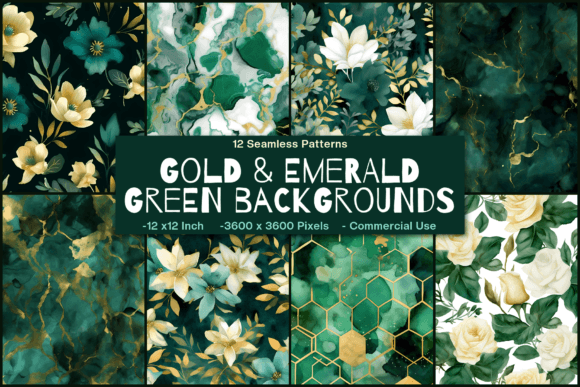 Download Gold &amp; Emerald Green Seamless Flowers - Emerald Collection
